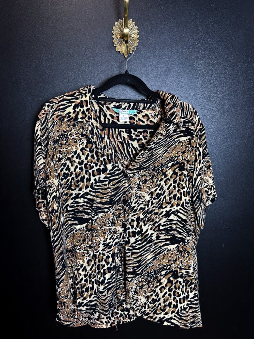 Animal Print Short Sleeved Button Down